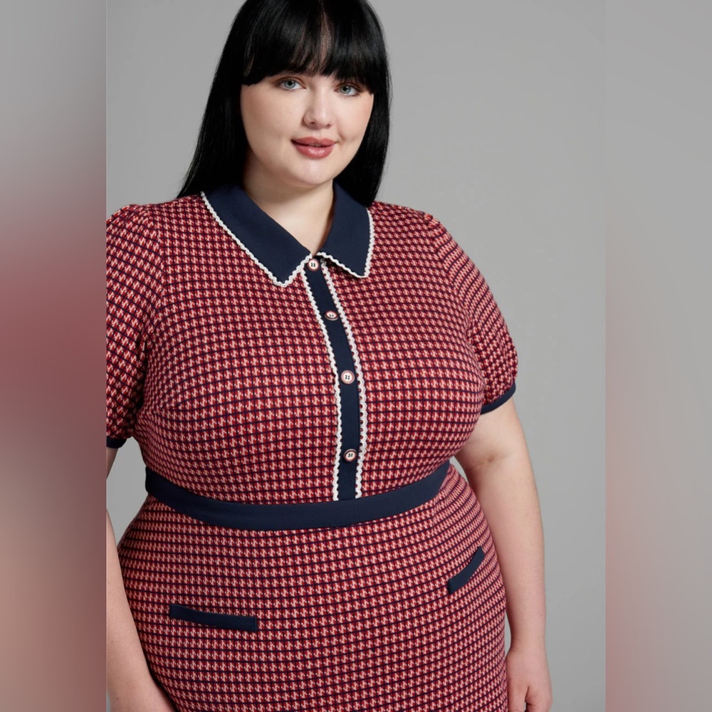 ModCloth Red and Navy Houndstooth Mini Dress